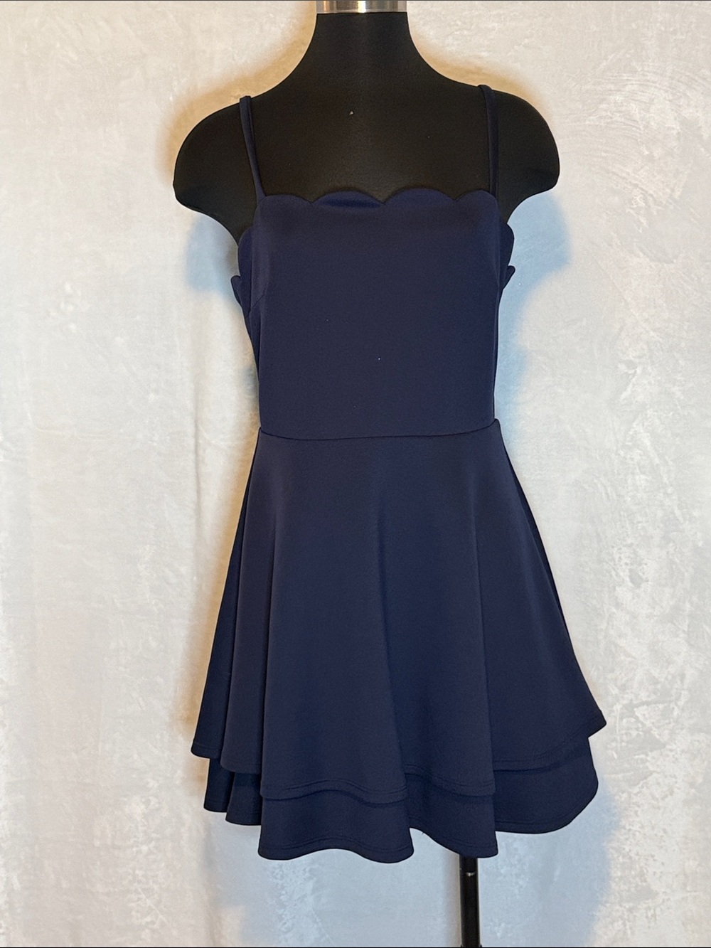 Navy Scallop Neck Fit-and-Flare Dress